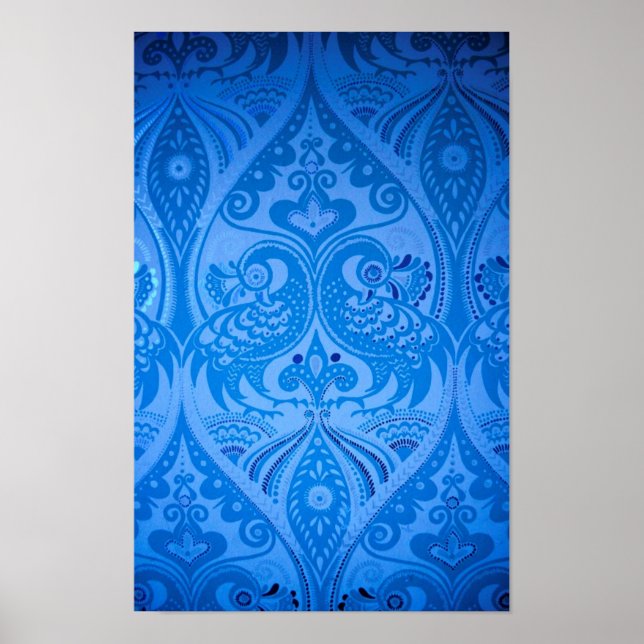Blue Oriental Peacock Birds Poster (Front)