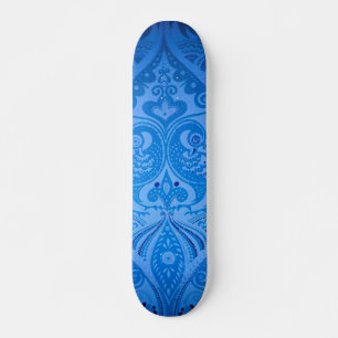 Blue Oriental Peacock Birds Skateboard