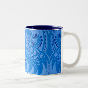Blue Oriental Peacock Birds Two-Tone Coffee Mug