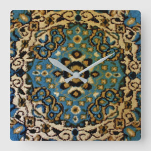 Blue Oriental Rug Square Wall Clock