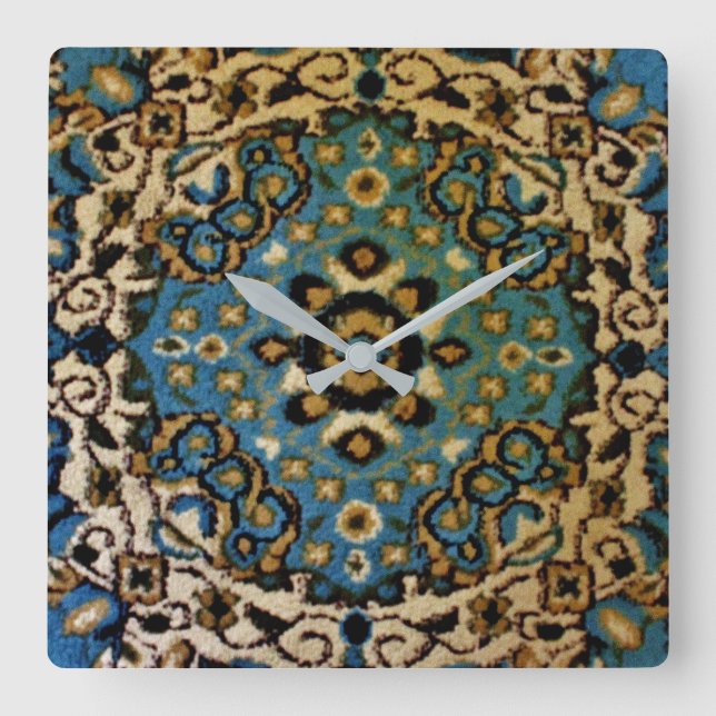 Blue Oriental Rug Square Wall Clock (Front)