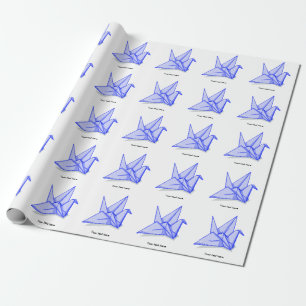 Blue origami crane wrapping paper