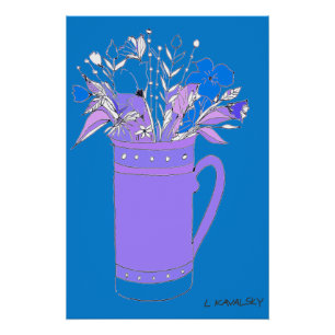 Blue Original Colorful Flowers In A Mug Poster 