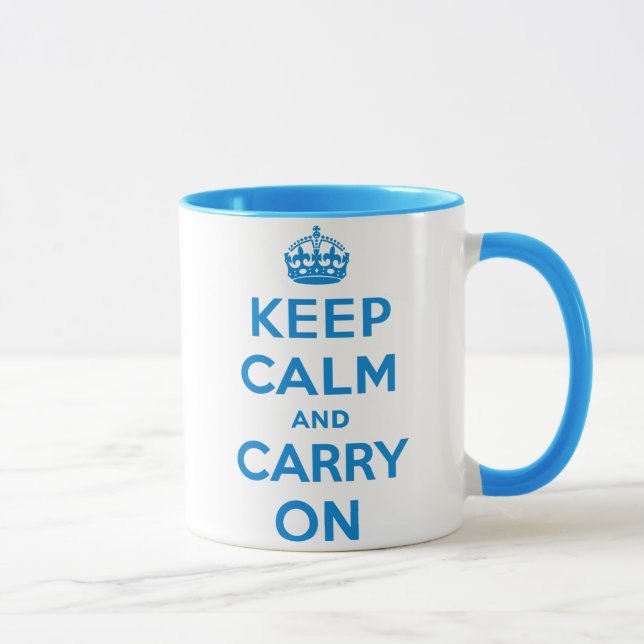 Blue Original Keep Calm and Carry On Ringer Mug (Right)