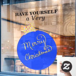 Blue Ornament Ball Merry Christmas Window Cling