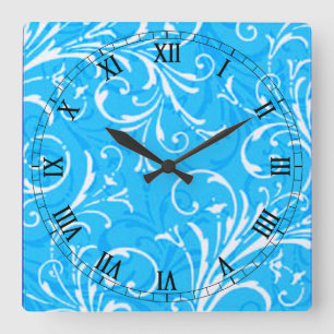 Blue Ornamental Square Roman Numerals Clock