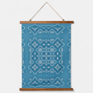 Blue Ornamental Tile Pattern – Intricate Geometric Hanging Tapestry