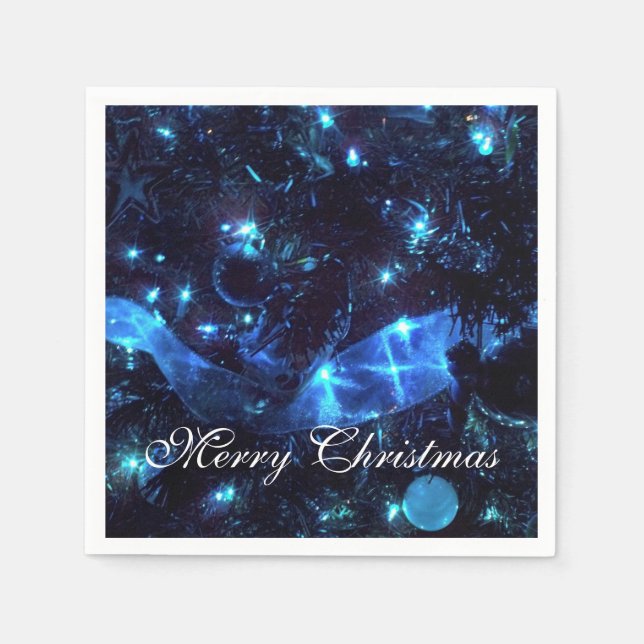 Blue Ornaments and Ribbon Christmas Napkins (Front)