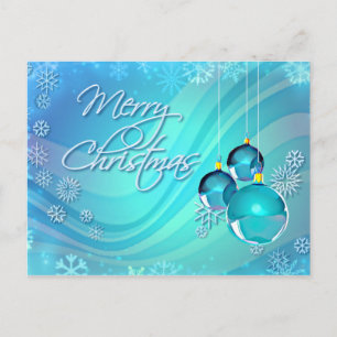 BLUE ORNAMENTS & SNOWFLAKES by SHARON SHARPE Holiday Postcard