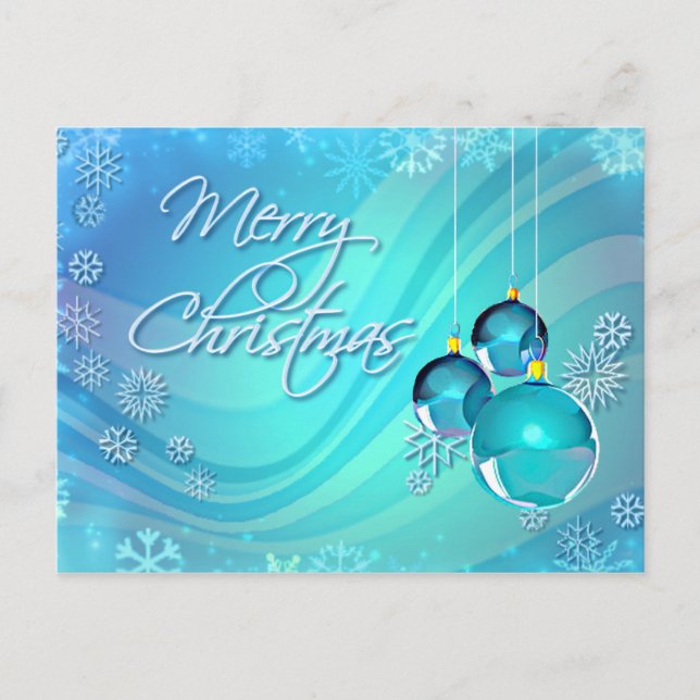 BLUE ORNAMENTS & SNOWFLAKES by SHARON SHARPE Holiday Postcard (Front)