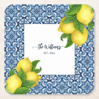 Blue ornate Amalfi Italian tiles and lemons Cloth