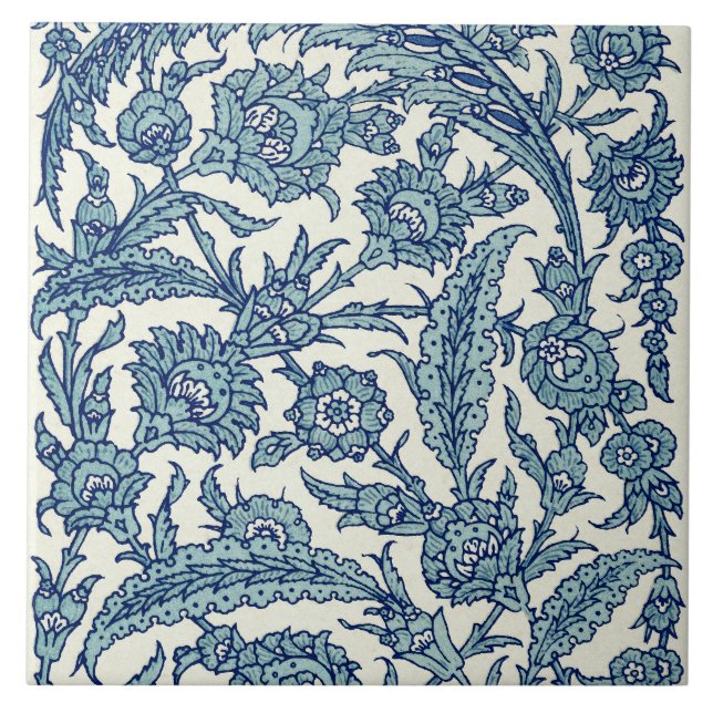 Blue Ornate Floral Arabic Pattern Tile (Front)