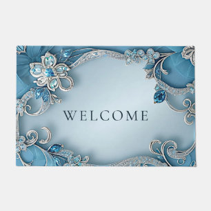 Blue Ornate Floral Doormat