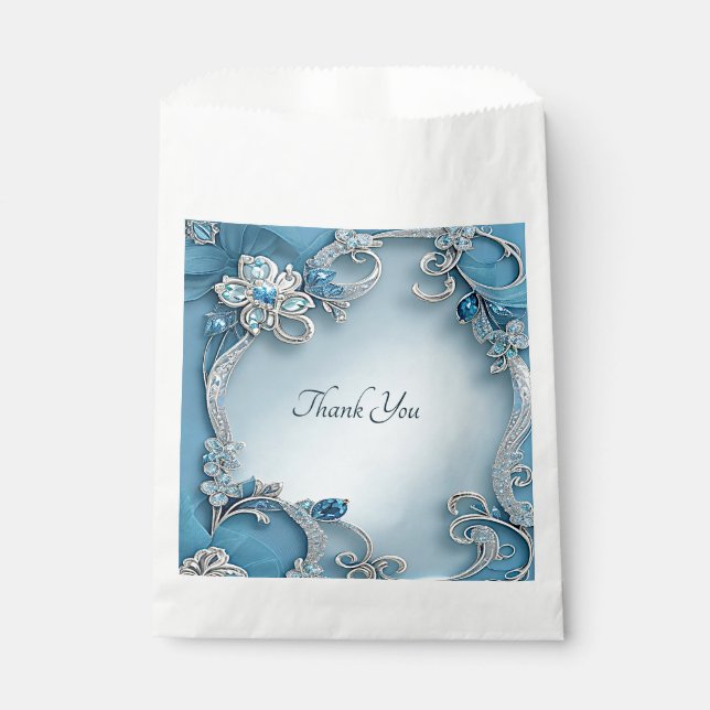 Blue Ornate Floral Favour Bag (Front)
