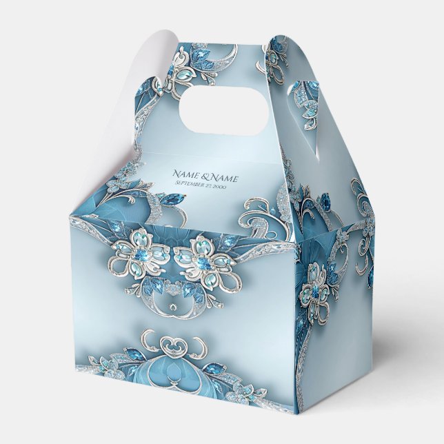 Blue Ornate Floral Favour Box (Front Side)