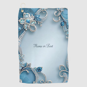 Blue Ornate Floral Golf Towel