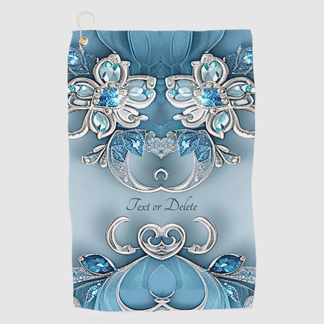 Blue Ornate Floral Golf Towel (Front)
