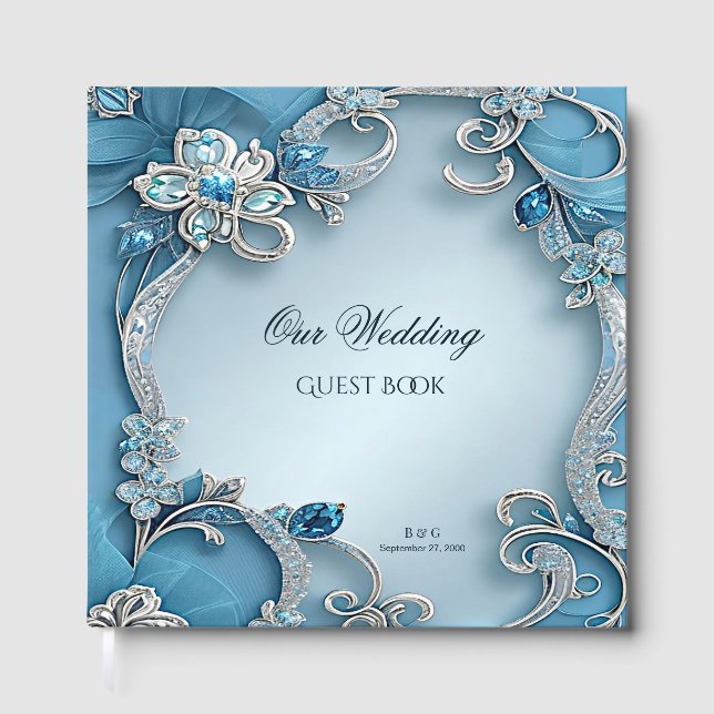 Blue Ornate Floral Guest Book (Front)
