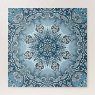Blue Ornate Floral Jigsaw Puzzle