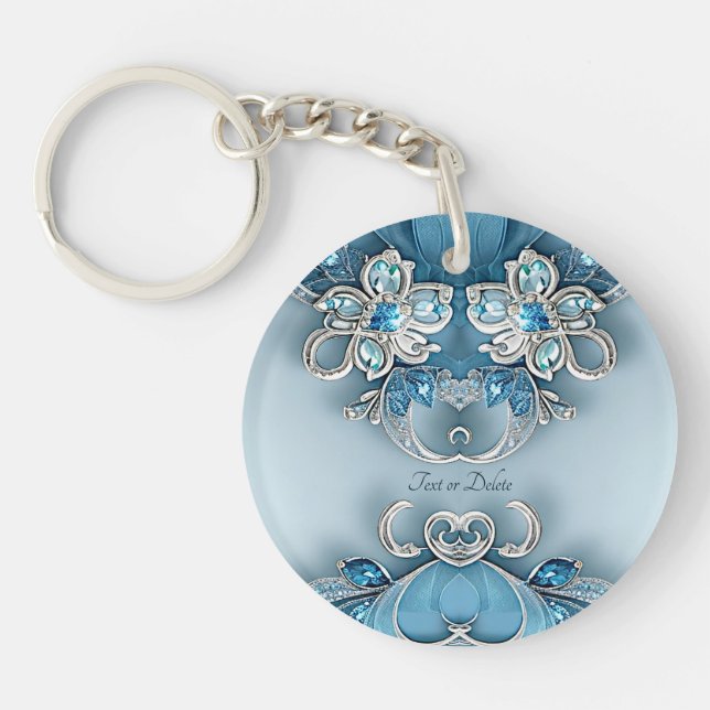 Blue Ornate Floral Keychain (Front)