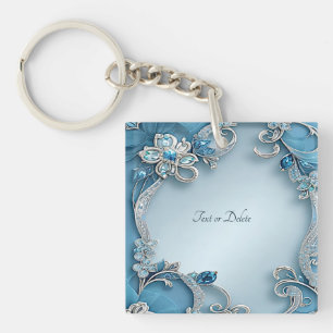 Blue Ornate Floral Keychain
