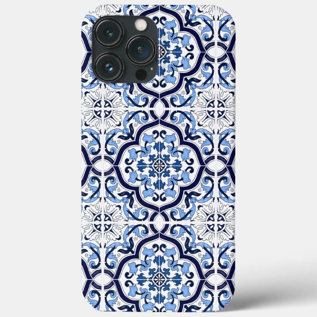  Blue Ornate Floral Mediterranean Sicilian Tile Case-Mate iPhone Case (Back)
