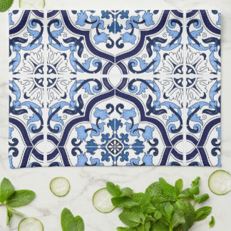 Blue Ornate Floral Mediterranean Sicilian Tile Sh Kitchen Towel