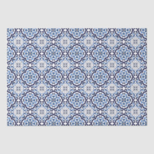  Blue Ornate Floral Mediterranean Sicilian Tile Tissue Paper
