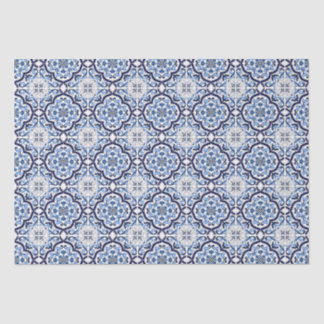 Blue Ornate Floral Mediterranean Sicilian Tile Tissue Paper
