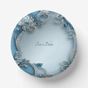 Blue Ornate Floral Paper Plate