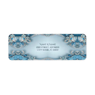 Blue Ornate Floral Return Address Label