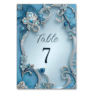 Blue Ornate Floral Table Number