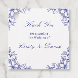 Blue Ornate Floral Wedding Favour Tags