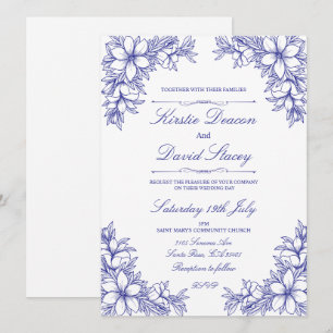 Blue Ornate Floral Wedding Invitation  