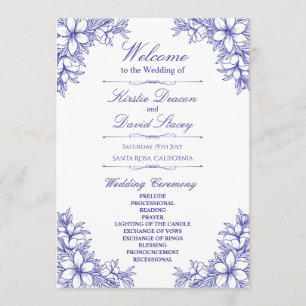 Blue Ornate Floral Wedding Program