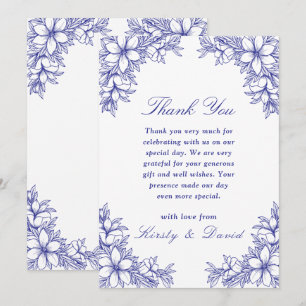 Blue Ornate Floral Wedding Thank You Card