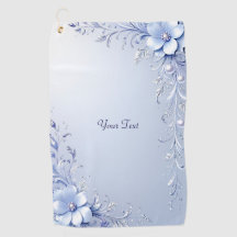 Blue Ornate Flowers Golf Towel