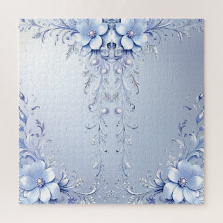 Blue Ornate Flowers Jigsaw Puzzle