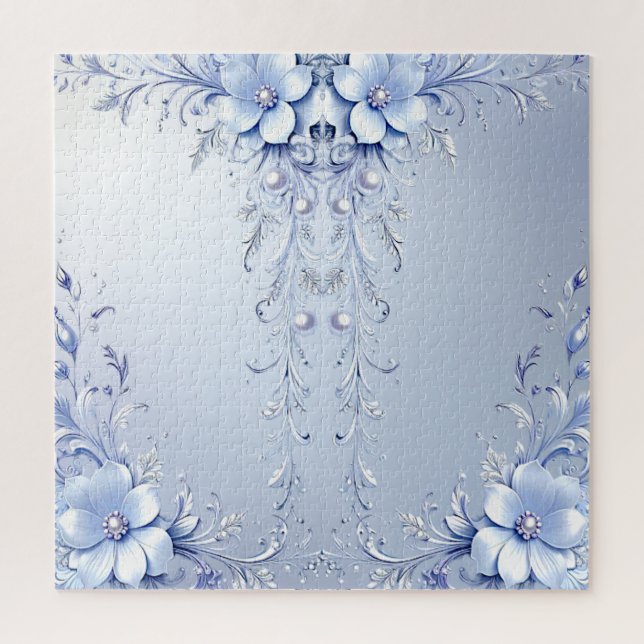 Blue Ornate Flowers Jigsaw Puzzle (Vertical)