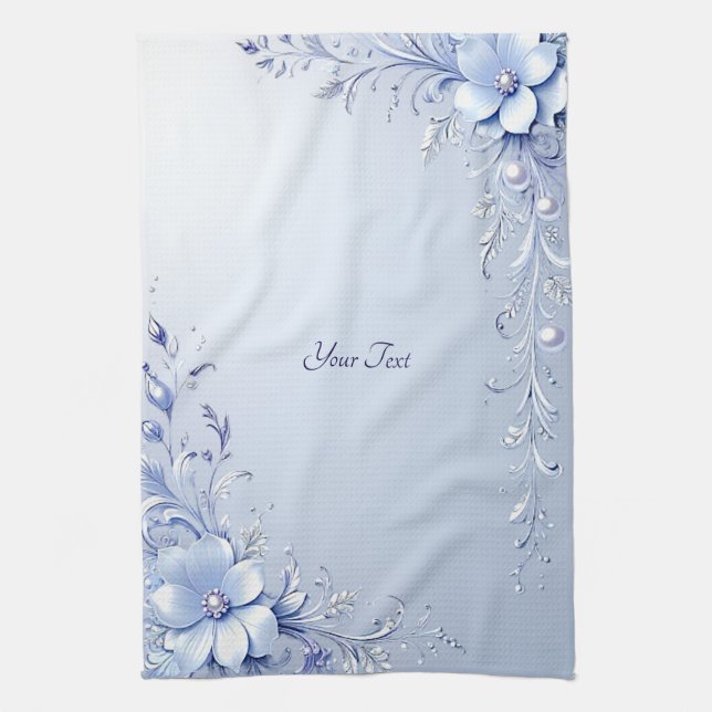 Blue Ornate Flowers Kitchen Towel (Vertical)