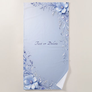 Blue Ornate Flowers with Pearls Beach Towel