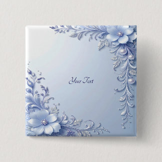 Blue Ornate Flowers with Pearls Button