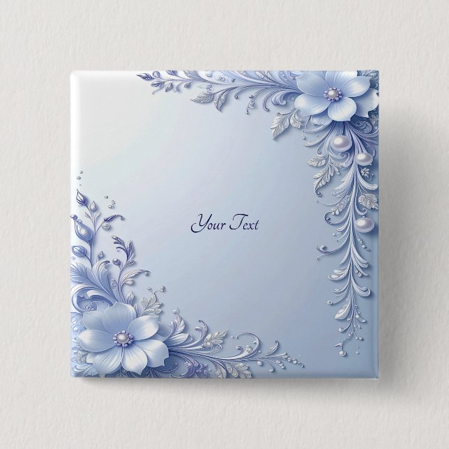 Blue Ornate Flowers with Pearls Button (Front)