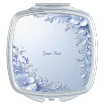 Blue Ornate Flowers with Pearls Compact Mirror