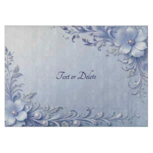 Blue Ornate Flowers with Pearls Cutting Board