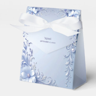 Blue Ornate Flowers with Pearls Favour Box