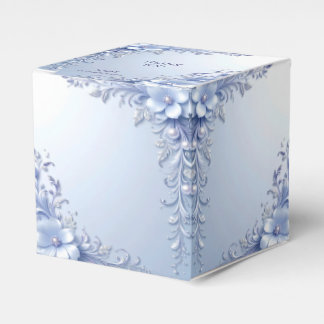 Blue Ornate Flowers with Pearls Favour Box