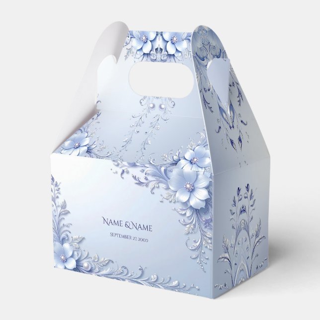 Blue Ornate Flowers with Pearls Favour Box (Front Side)