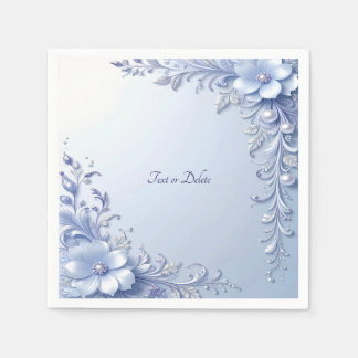 Blue Ornate Flowers with Pearls Napkin