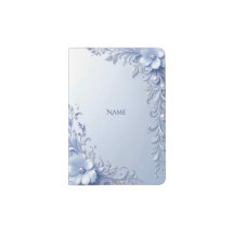 Blue Ornate Flowers with Pearls Passport Holder